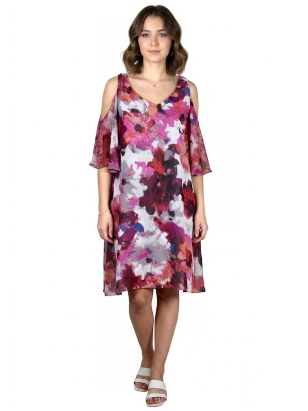 Maggy London Cold Shoulder Trapeze Dress, Multicolored, Womens Size US 8, UK 12